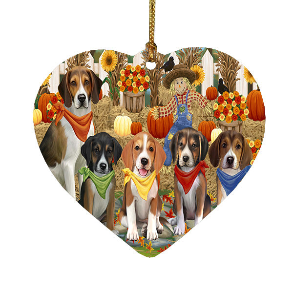 Fall Festive Gathering American English Foxhound Dogs Heart Christmas Ornament HPORA59246