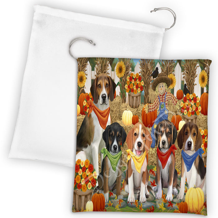 Fall Festive Harvest Time Gathering American English Foxhound Dogs Drawstring Laundry or Gift Bag LGB48364