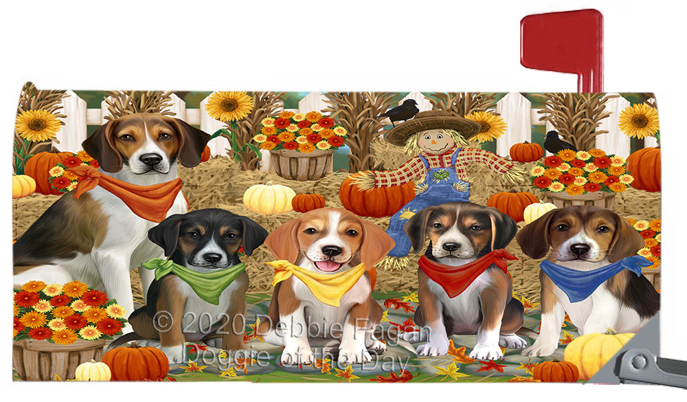 Fall Festive Gathering American English Foxhound Dogs Magnetic Mailbox Cover Both Sides Pet Theme Printed Decorative Letter Box Wrap Case Postbox Thick Magnetic Vinyl Material