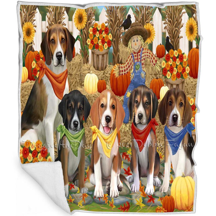 Fall Festive Gathering American English Foxhound Dogs with Pumpkins Blanket BLNKT142397