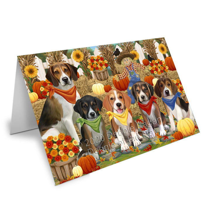 Fall Festive Gathering American English Foxhound Dogs Handmade Artwork Assorted Pets Greeting Cards and Note Cards with Envelopes for All Occasions and Holiday Seasons