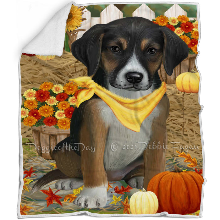 Fall Autumn Greeting American English Foxhound Dog with Pumpkins Blanket BLNKT142428