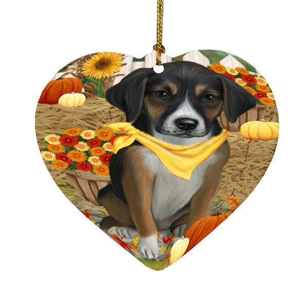 Fall Pumpkin Autumn Greeting American English Foxhound Dog Heart Christmas Ornament HPORA59255