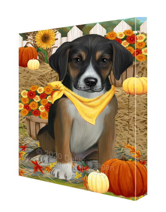Fall Pumpkin Autumn Greeting American English Foxhound Dog Canvas Wall Art - Premium Quality Ready to Hang Room Decor Wall Art Canvas - Unique Animal Printed Digital Painting for Decoration CVS445