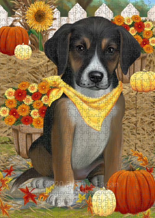 Fall Pumpkin Autumn Greeting American English Foxhound Dog Portrait Jigsaw Puzzle for Adults Animal Interlocking Puzzle Game Unique Gift for Dog Lover's with Metal Tin Box PZL740