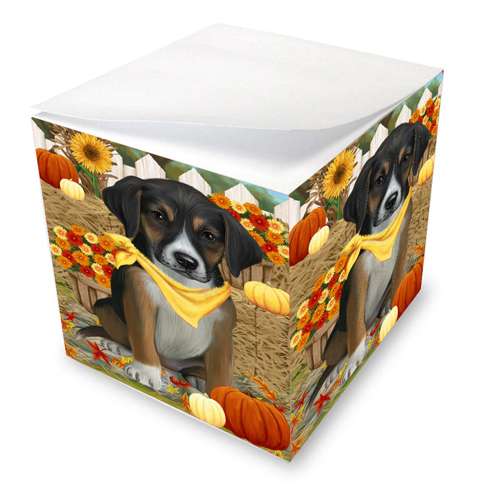 Fall Pumpkin Autumn Greeting American English Foxhound Dog Note Cube NOC-DOTD-A57535