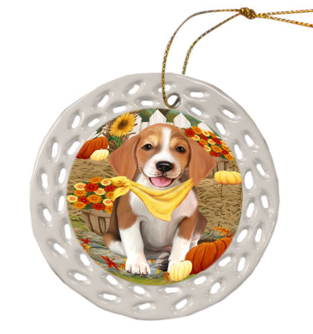 Fall Pumpkin Autumn Greeting American English Foxhound Dog Doily Ornament DPOR58892