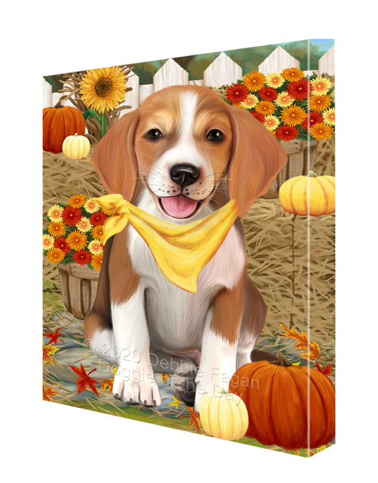 Fall Pumpkin Autumn Greeting American English Foxhound Dog Canvas Wall Art - Premium Quality Ready to Hang Room Decor Wall Art Canvas - Unique Animal Printed Digital Painting for Decoration CVS446