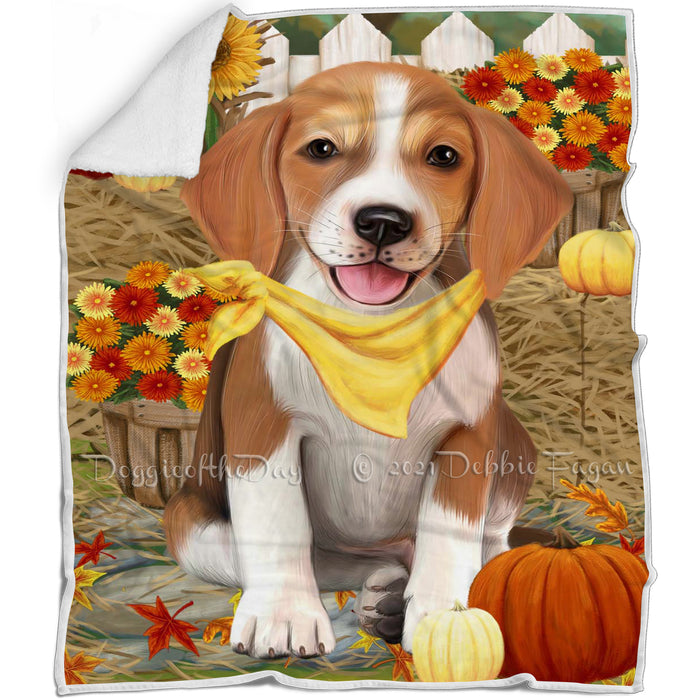 Fall Autumn Greeting American English Foxhound Dog with Pumpkins Blanket BLNKT142429