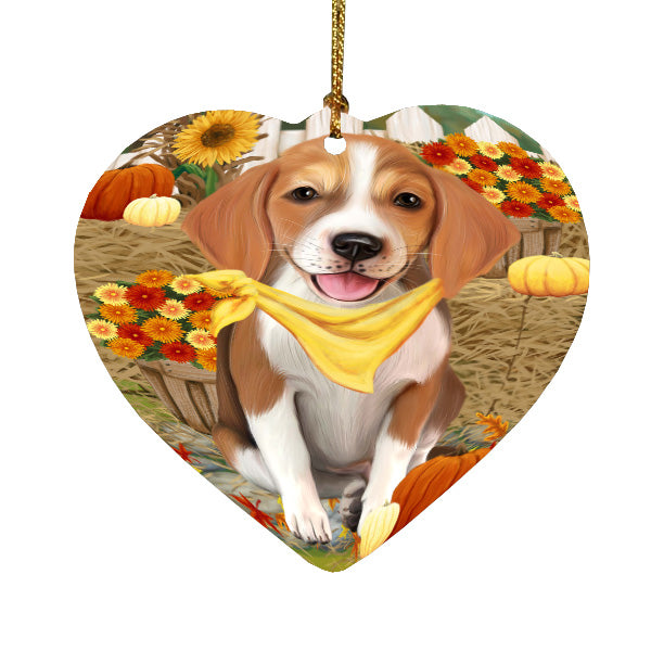 Fall Pumpkin Autumn Greeting American English Foxhound Dog Heart Christmas Ornament HPORA59256