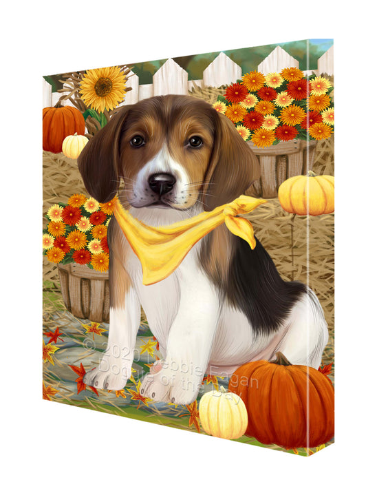 Fall Pumpkin Autumn Greeting American English Foxhound Dog Canvas Wall Art - Premium Quality Ready to Hang Room Decor Wall Art Canvas - Unique Animal Printed Digital Painting for Decoration CVS447