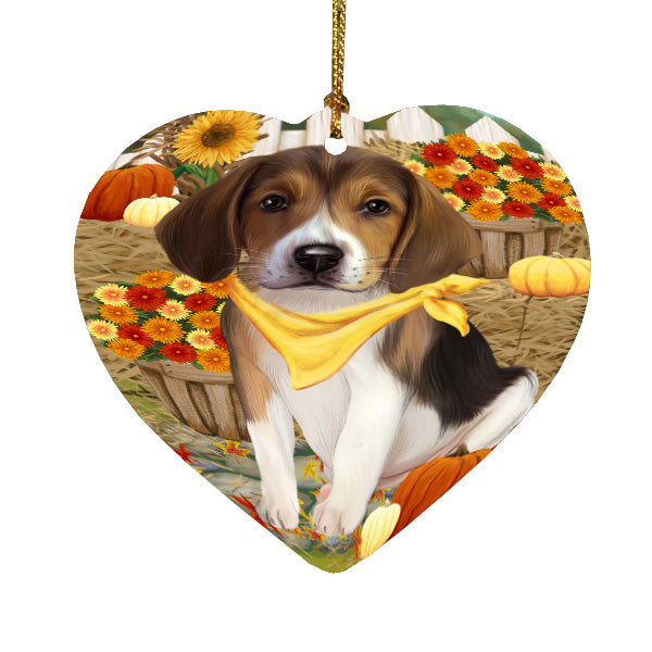 Fall Pumpkin Autumn Greeting American English Foxhound Dog Heart Christmas Ornament HPORA59257