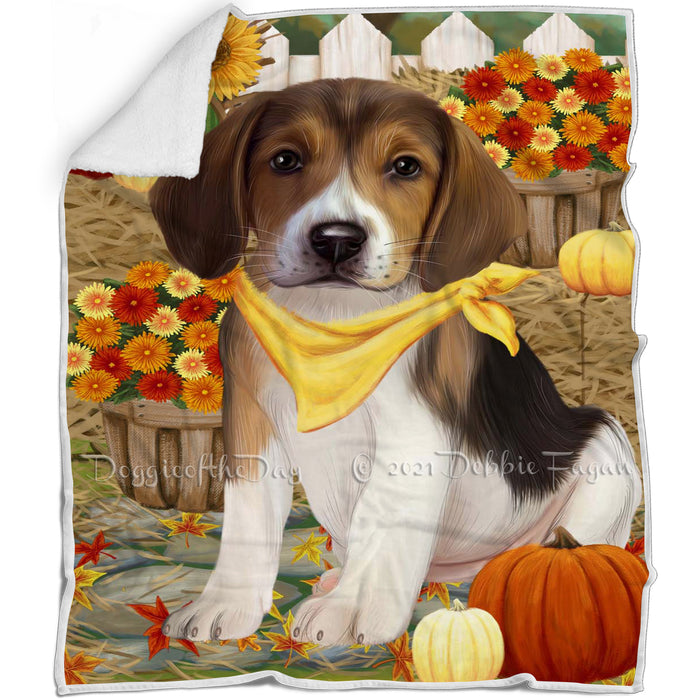 Fall Autumn Greeting American English Foxhound Dog with Pumpkins Blanket BLNKT142430