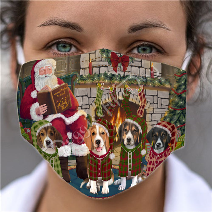 Christmas Cozy Holiday Fire Tails American English Foxhound Dogs Face Mask FM48594