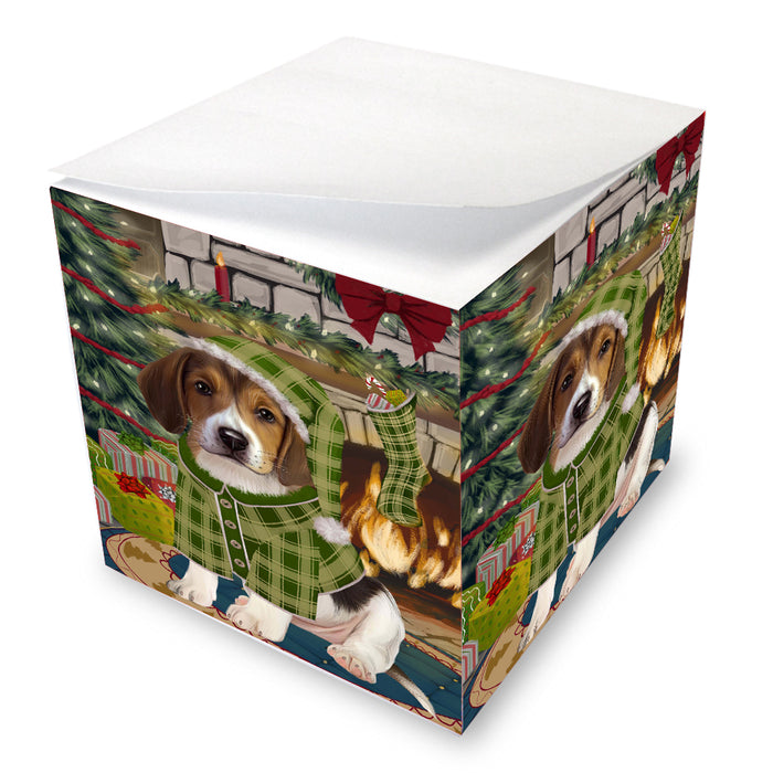 The Christmas Stocking was Hung American English Foxhound Dog Note Cube NOC-DOTD-A57787