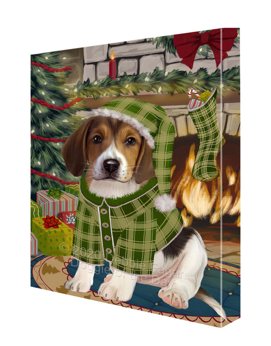 The Christmas Stocking was Hung American English Foxhound Dog Canvas Wall Art - Premium Quality Ready to Hang Room Decor Wall Art Canvas - Unique Animal Printed Digital Painting for Decoration CVS612