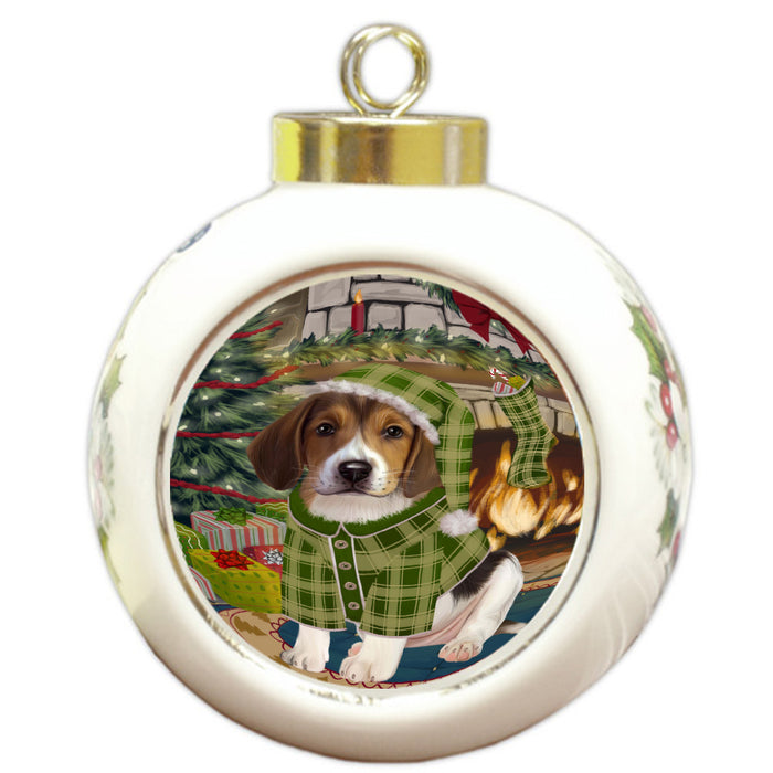 The Christmas Stocking was Hung American English Foxhound Dog Round Ball Christmas Ornament Pet Decorative Hanging Ornaments for Christmas X-mas Tree Decorations - 3" Round Ceramic Ornament, RBPOR59658