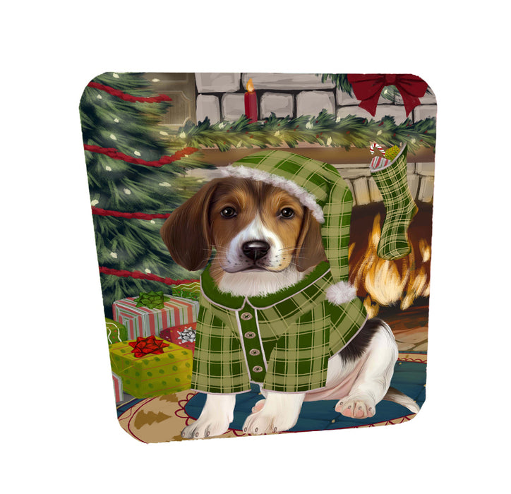 The Christmas Stocking was Hung American English Foxhound Dog Coasters Set of 4 CSTA58598