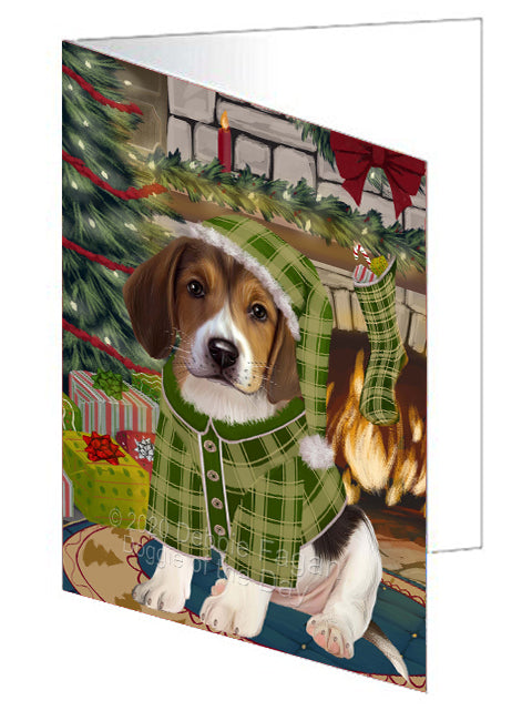 The Christmas Stocking was Hung American English Foxhound Dog Handmade Artwork Assorted Pets Greeting Cards and Note Cards with Envelopes for All Occasions and Holiday Seasons