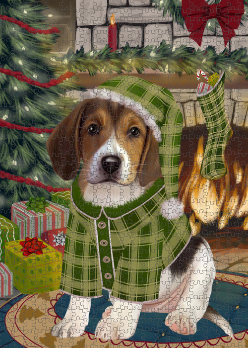 The Christmas Stocking was Hung American English Foxhound Dog Portrait Jigsaw Puzzle for Adults Animal Interlocking Puzzle Game Unique Gift for Dog Lover's with Metal Tin Box PZL907