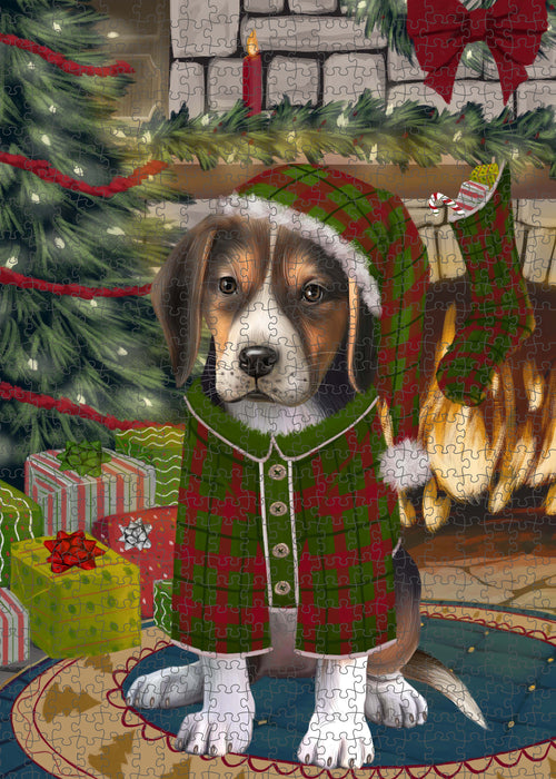The Christmas Stocking was Hung American English Foxhound Dog Portrait Jigsaw Puzzle for Adults Animal Interlocking Puzzle Game Unique Gift for Dog Lover's with Metal Tin Box PZL908