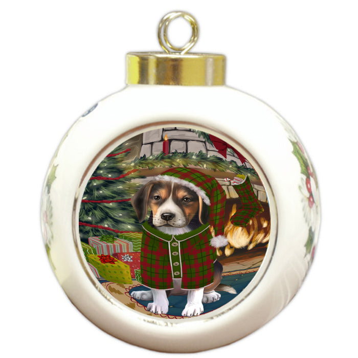 The Christmas Stocking was Hung American English Foxhound Dog Round Ball Christmas Ornament Pet Decorative Hanging Ornaments for Christmas X-mas Tree Decorations - 3" Round Ceramic Ornament, RBPOR59659