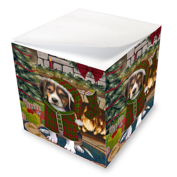 The Christmas Stocking was Hung American English Foxhound Dog Note Cube NOC-DOTD-A57788