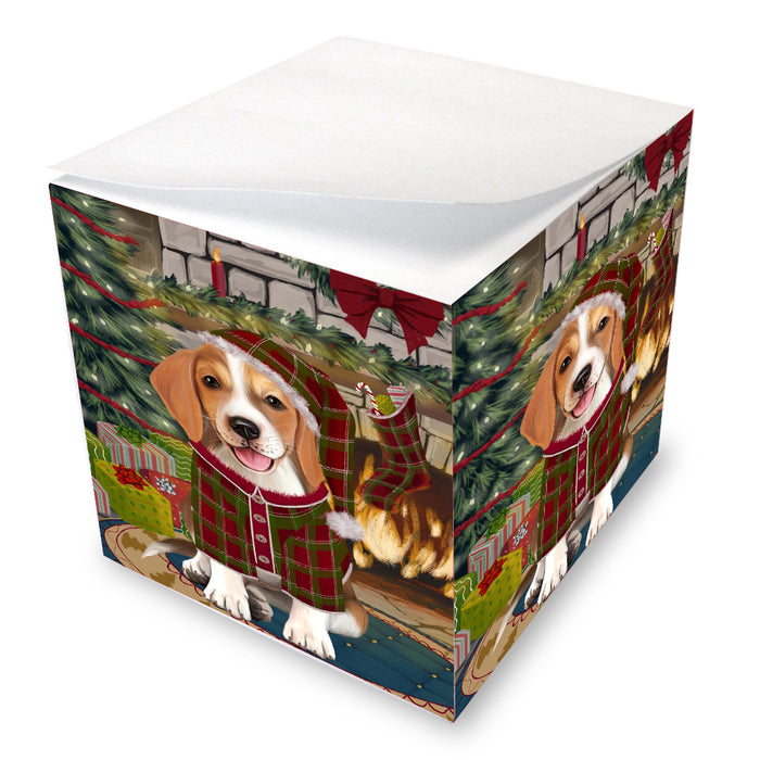 The Christmas Stocking was Hung American English Foxhound Dog Note Cube NOC-DOTD-A57789