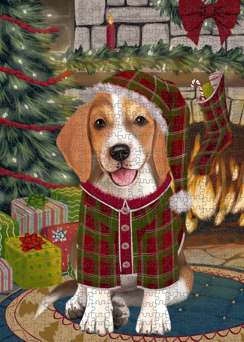 The Christmas Stocking was Hung American English Foxhound Dog Portrait Jigsaw Puzzle for Adults Animal Interlocking Puzzle Game Unique Gift for Dog Lover's with Metal Tin Box PZL909