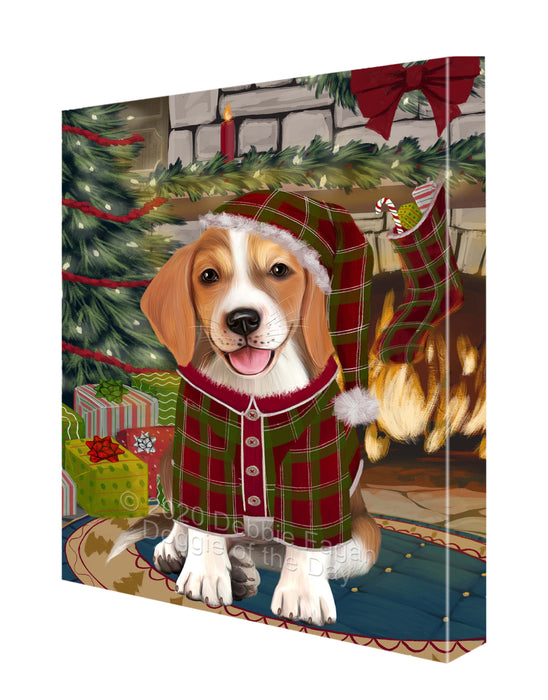 The Christmas Stocking was Hung American English Foxhound Dog Canvas Wall Art - Premium Quality Ready to Hang Room Decor Wall Art Canvas - Unique Animal Printed Digital Painting for Decoration CVS614