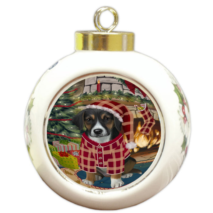 The Christmas Stocking was Hung American English Foxhound Dog Round Ball Christmas Ornament Pet Decorative Hanging Ornaments for Christmas X-mas Tree Decorations - 3" Round Ceramic Ornament, RBPOR59661