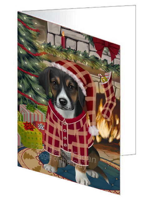 The Christmas Stocking was Hung American English Foxhound Dog Handmade Artwork Assorted Pets Greeting Cards and Note Cards with Envelopes for All Occasions and Holiday Seasons