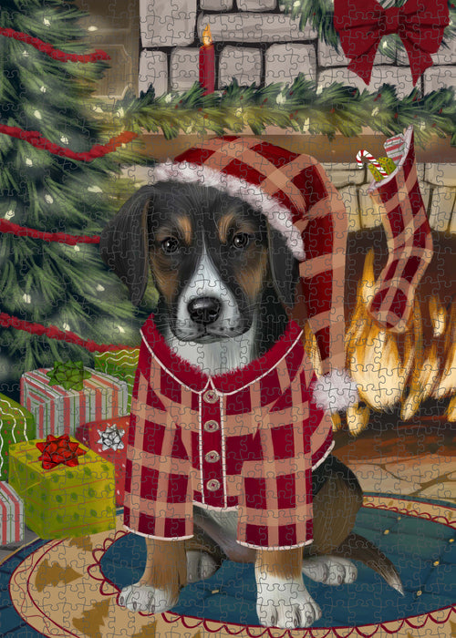 The Christmas Stocking was Hung American English Foxhound Dog Portrait Jigsaw Puzzle for Adults Animal Interlocking Puzzle Game Unique Gift for Dog Lover's with Metal Tin Box PZL910