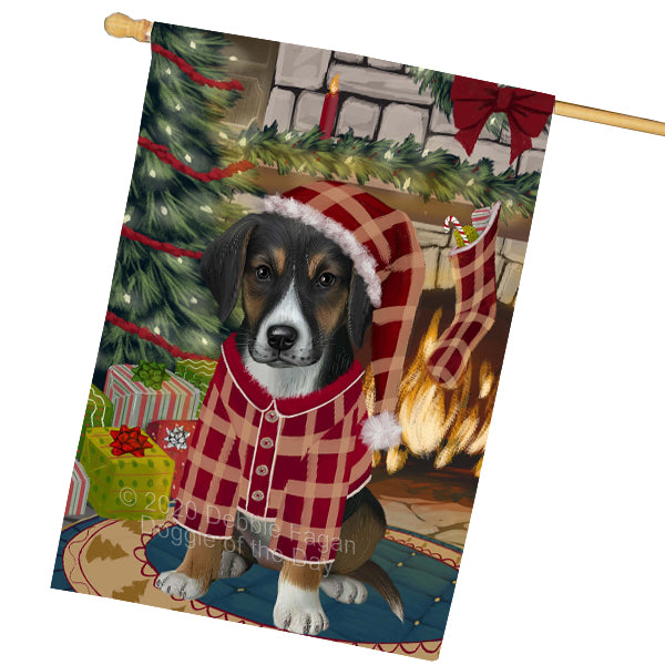The Christmas Stocking was Hung American English Foxhound Dog House Flag Outdoor Decorative Double Sided Pet Portrait Weather Resistant Premium Quality Animal Printed Home Decorative Flags 100% Polyester FLGA69587