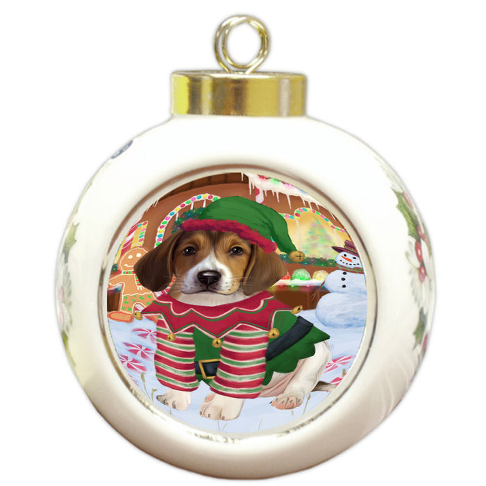 Christmas Gingerbread Elf American English Foxhound Dog Round Ball Christmas Ornament Pet Decorative Hanging Ornaments for Christmas X-mas Tree Decorations - 3" Round Ceramic Ornament