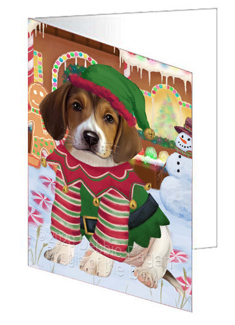 Christmas Gingerbread Elf American English Foxhound Dog Handmade Artwork Assorted Pets Greeting Cards and Note Cards with Envelopes for All Occasions and Holiday Seasons