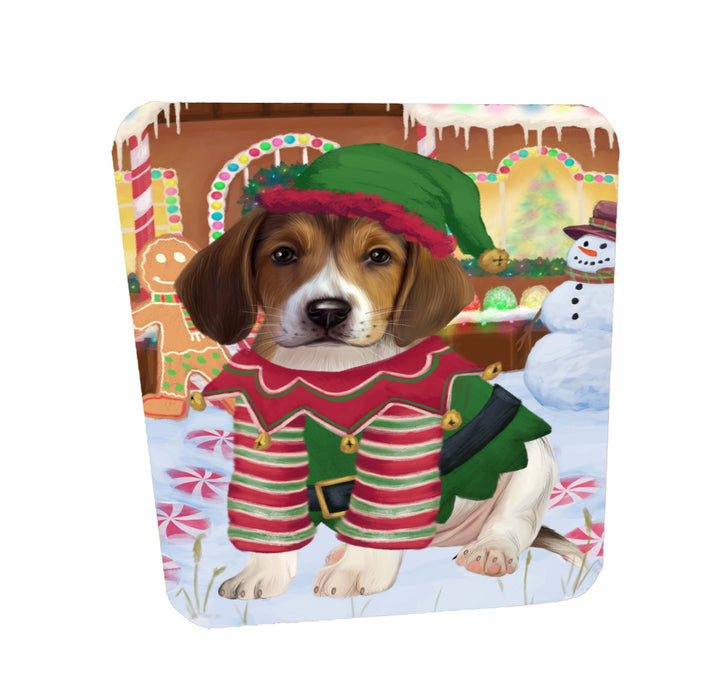 Christmas Gingerbread Elf American English Foxhound Dog Coasters Set of 4 CSTA58345