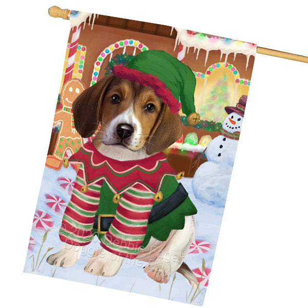 Christmas Gingerbread Elf American English Foxhound Dog House Flag Outdoor Decorative Double Sided Pet Portrait Weather Resistant Premium Quality Animal Printed Home Decorative Flags 100% Polyester