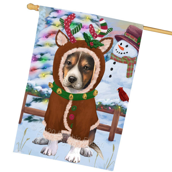 Christmas Gingerbread Reindeer American English Foxhound Dog House Flag Outdoor Decorative Double Sided Pet Portrait Weather Resistant Premium Quality Animal Printed Home Decorative Flags 100% Polyester