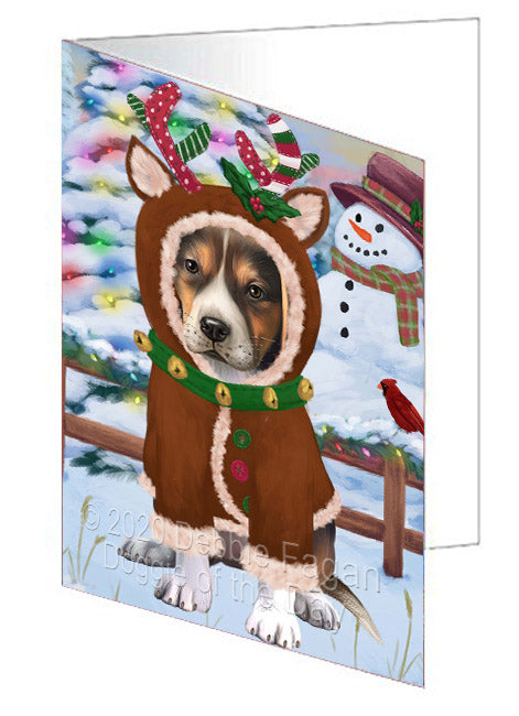 Christmas Gingerbread Reindeer American English Foxhound Dog Handmade Artwork Assorted Pets Greeting Cards and Note Cards with Envelopes for All Occasions and Holiday Seasons