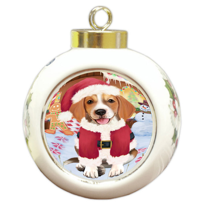 Christmas Gingerbread Candyfest American English Foxhound Dog Round Ball Christmas Ornament Pet Decorative Hanging Ornaments for Christmas X-mas Tree Decorations - 3" Round Ceramic Ornament