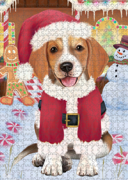 Christmas Gingerbread Candyfest American English Foxhound Dog Portrait Jigsaw Puzzle for Adults Animal Interlocking Puzzle Game Unique Gift for Dog Lover's with Metal Tin Box