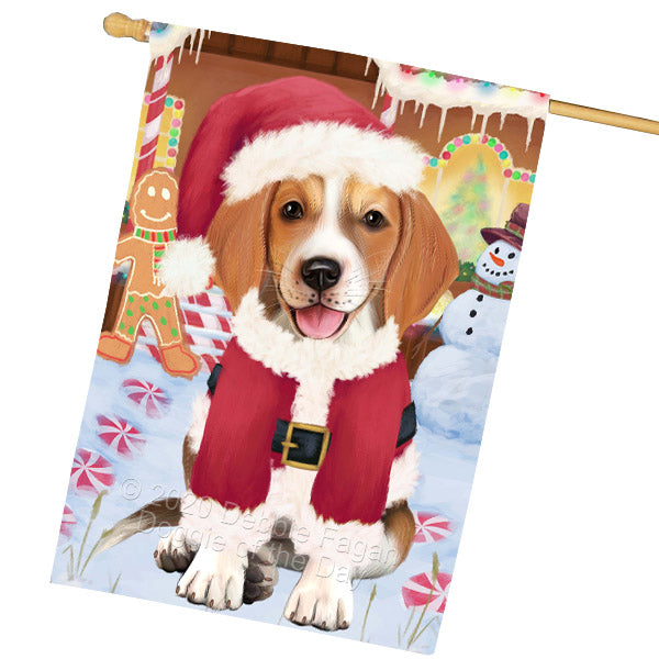 Christmas Gingerbread Candyfest American English Foxhound Dog House Flag Outdoor Decorative Double Sided Pet Portrait Weather Resistant Premium Quality Animal Printed Home Decorative Flags 100% Polyester