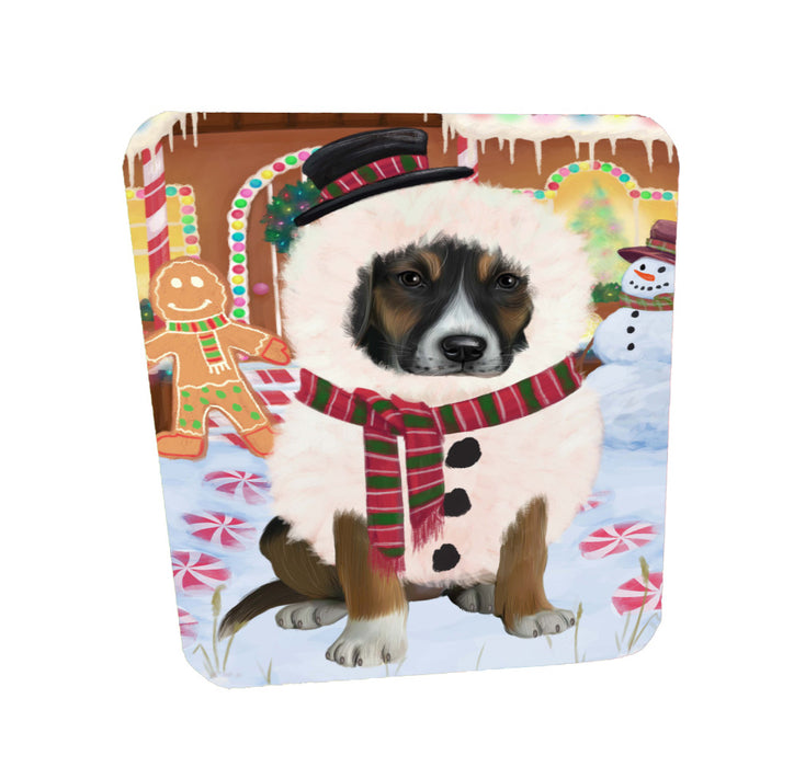 Christmas Gingerbread Snowman American English Foxhound Dog Coasters Set of 4 CSTA58337