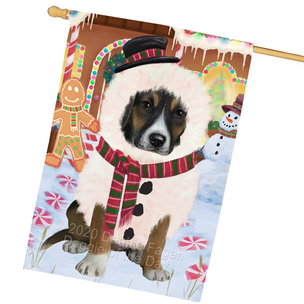 Christmas Gingerbread Snowman American English Foxhound Dog House Flag Outdoor Decorative Double Sided Pet Portrait Weather Resistant Premium Quality Animal Printed Home Decorative Flags 100% Polyester