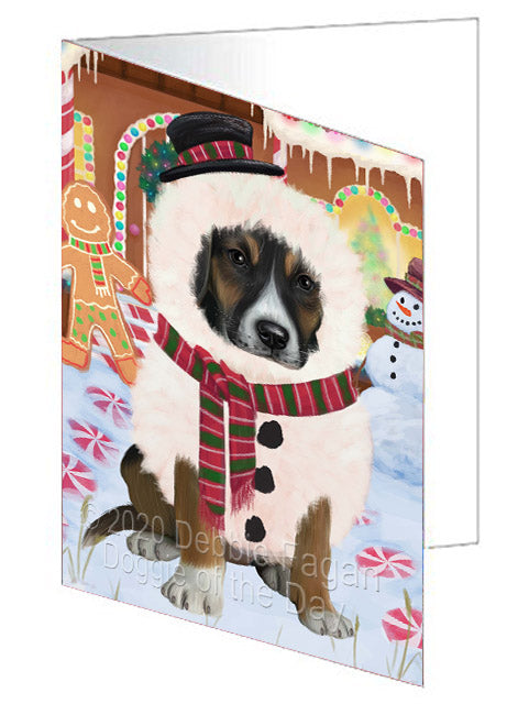 Christmas Gingerbread Snowman American English Foxhound Dog Handmade Artwork Assorted Pets Greeting Cards and Note Cards with Envelopes for All Occasions and Holiday Seasons