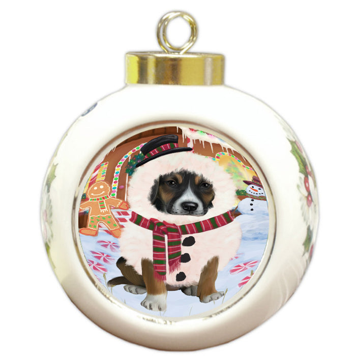 Christmas Gingerbread Snowman American English Foxhound Dog Round Ball Christmas Ornament Pet Decorative Hanging Ornaments for Christmas X-mas Tree Decorations - 3" Round Ceramic Ornament