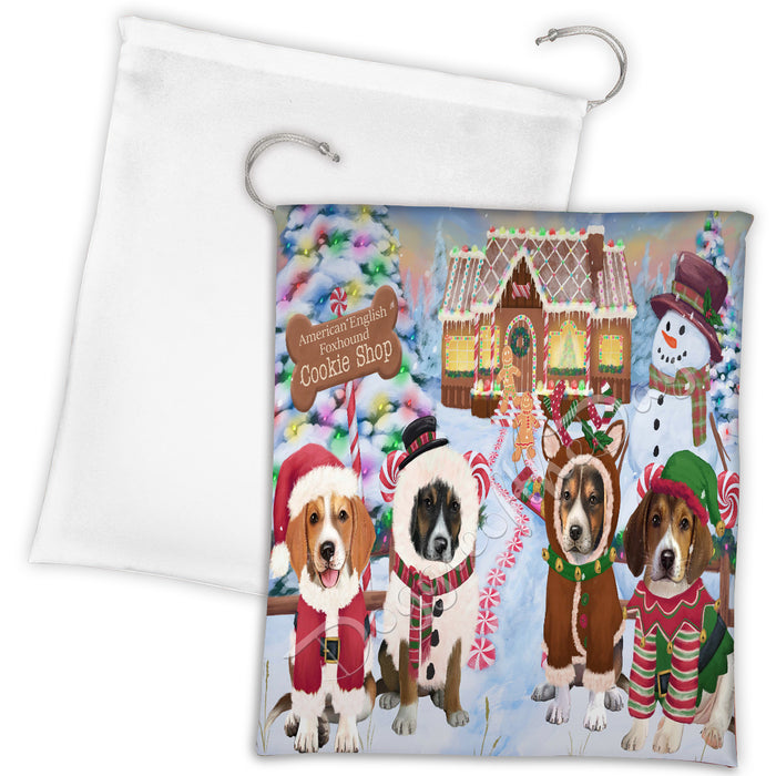 Holiday Gingerbread Cookie American English Foxhound Dogs Shop Drawstring Laundry or Gift Bag LGB48558