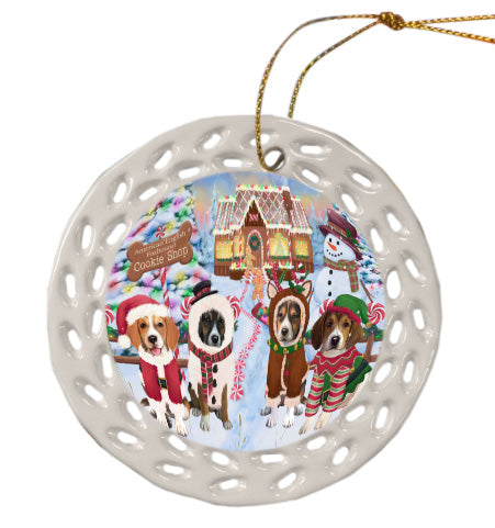 Christmas Gingerbread Cookie Shop American English Foxhound Dogs Doily Ornament DPOR58594