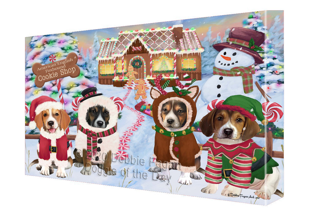 Christmas Gingerbread Cookie Shop American English Foxhound Dogs Canvas Wall Art - Premium Quality Ready to Hang Room Decor Wall Art Canvas - Unique Animal Printed Digital Painting for Decoration